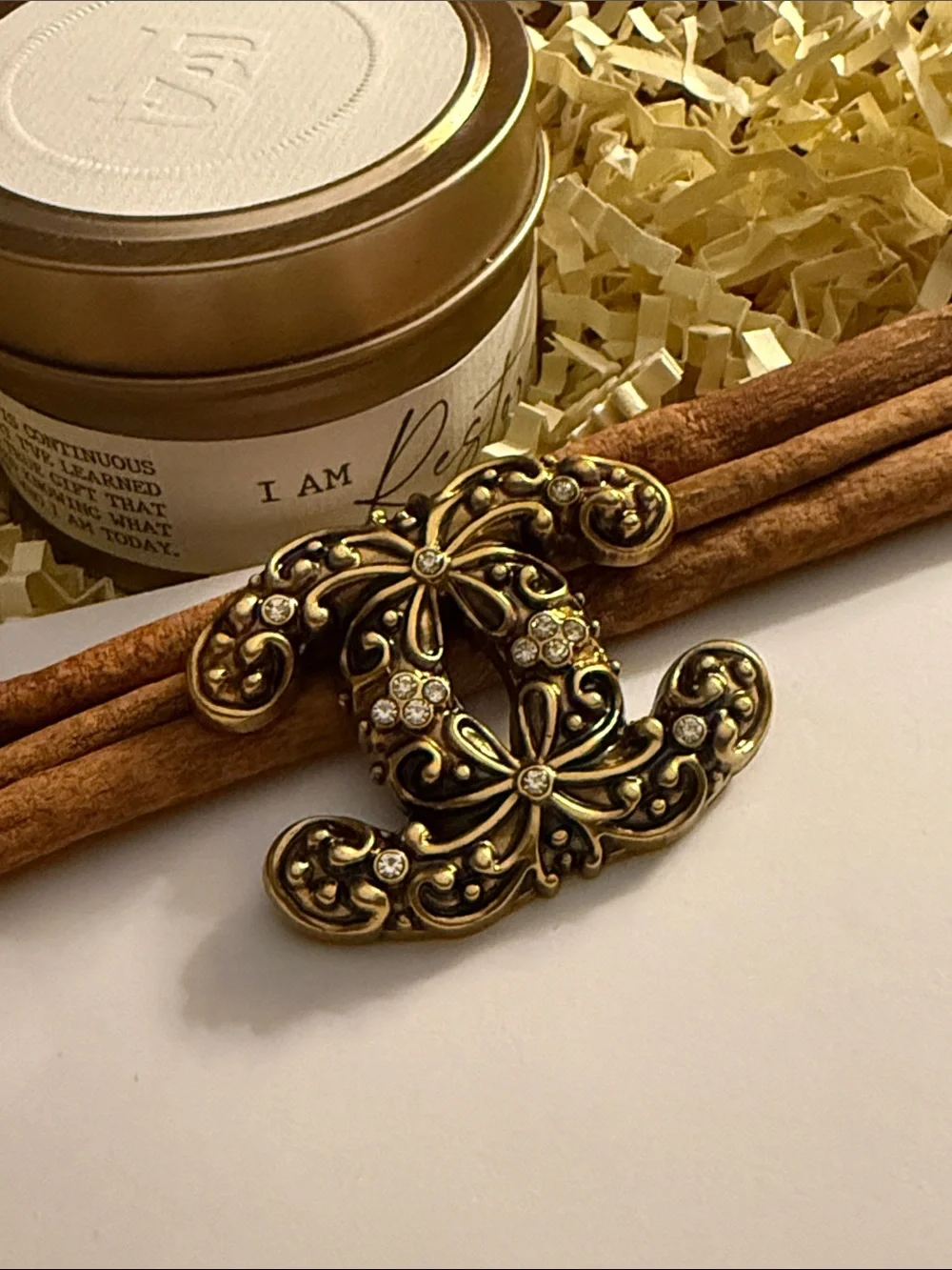 Fashion Jewelry Gold-Tone Rhinestone Brooch - Floral Scroll Design